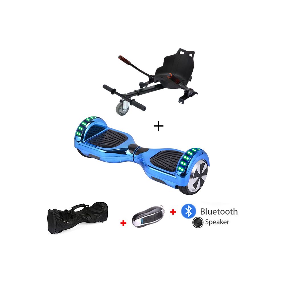 Mac Wheel - 6,5 pouces placage bleu Gyropod Overboard Hoverboard Smart Scooter + Bluetooth + clé à distance + sac + hoverkart - Gyropode
