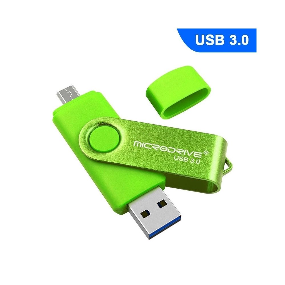 Wewoo - Clé USB MicroDrive 128 Go USB 3.0 Téléphone et ordinateur Android Double disque rotatif en métal U Vert - Clés USB