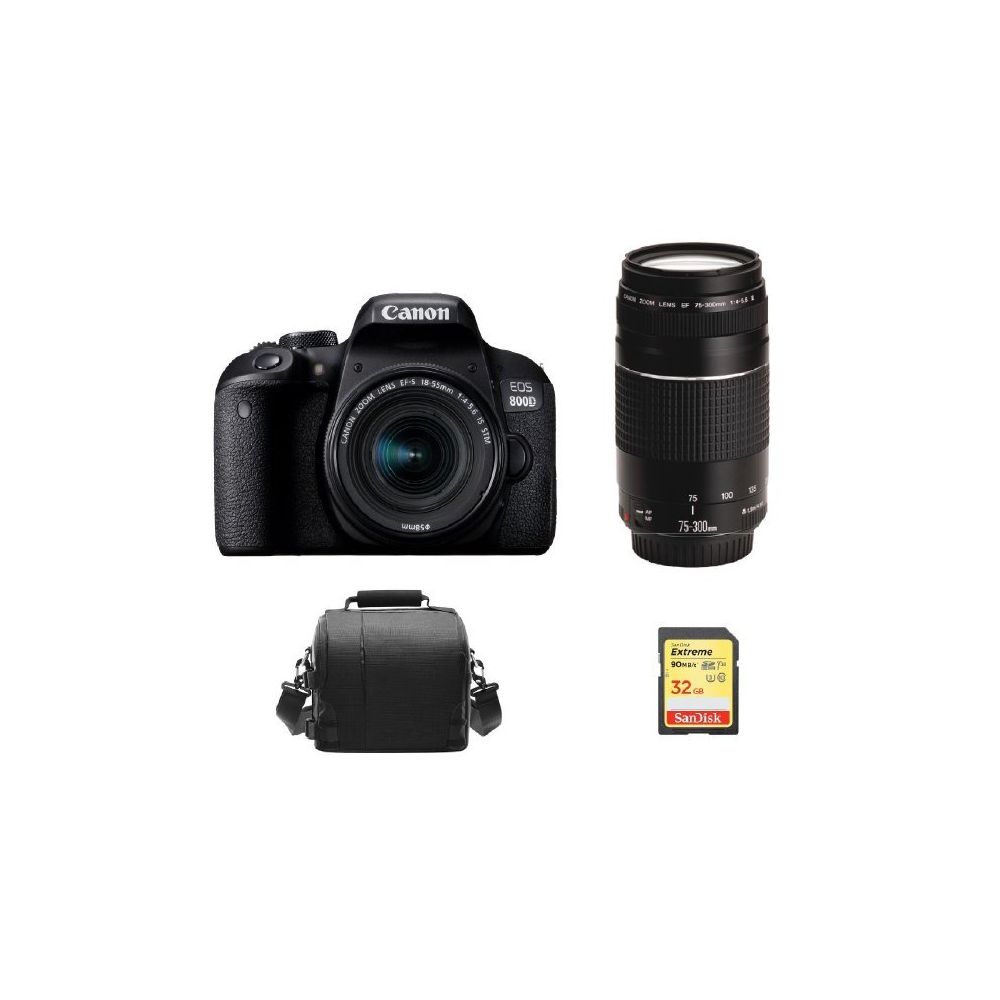 Canon - CANON EOS 800D KIT EF-S 18-55mm F4-5.6 IS STM+ EF 75-300mm F4-5.6 III + 32G SD card + camera Bag - Reflex Grand Public
