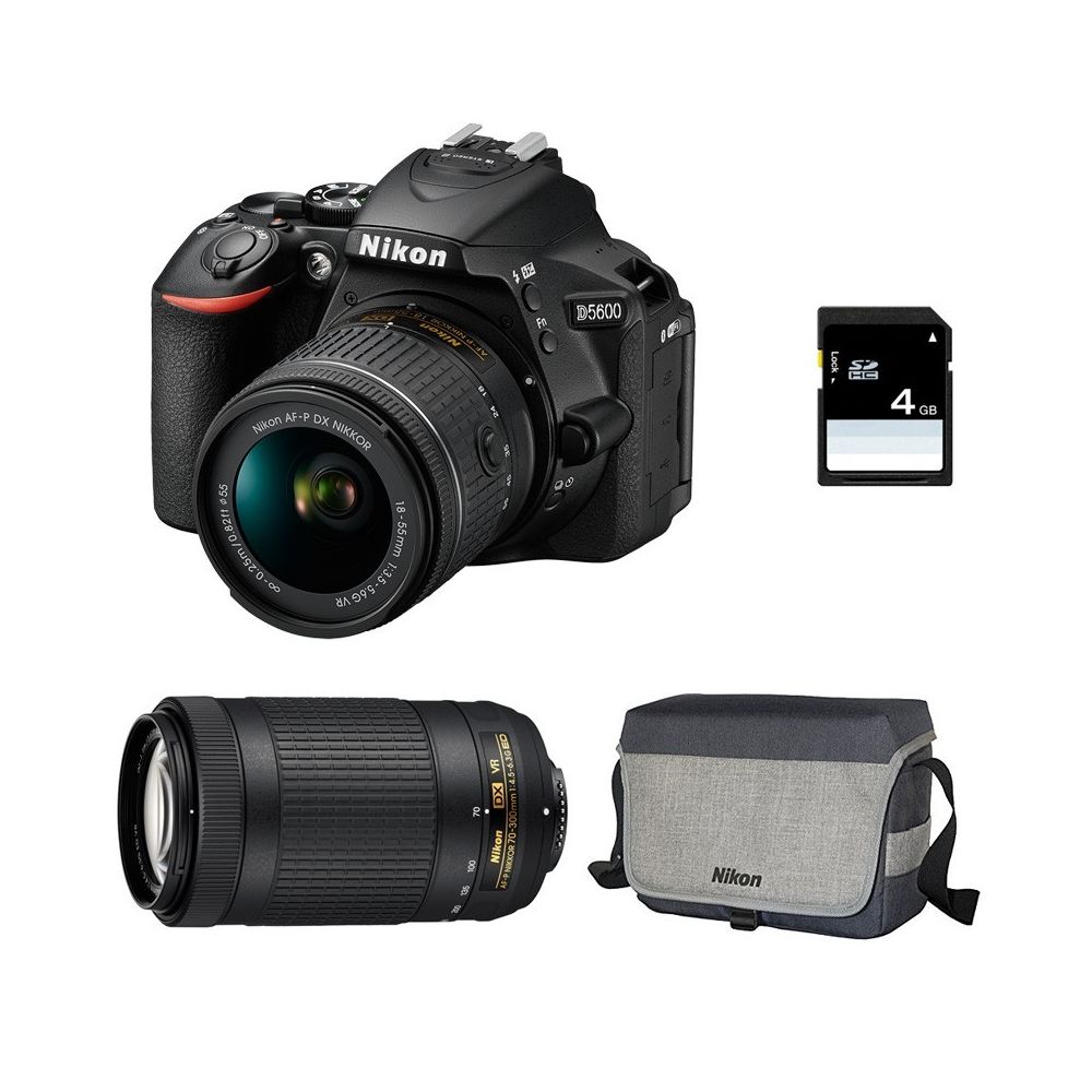 Nikon - PACK NIKON D5600 + 18-55 VR + 70-300 AF-P VR + Sac + SD 4Go - Reflex professionnel