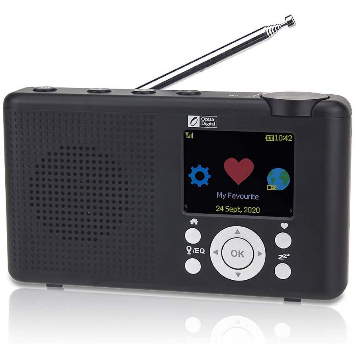 Ocean Digital - radio Internet Portable 2,4 ” Wi-FI Bluetooth avec batterie rechargeable noir - Radio