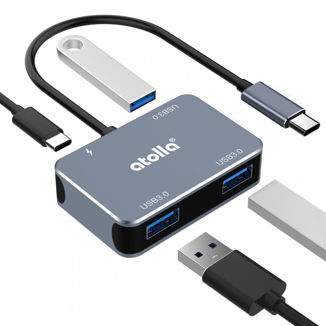 Atolla - Hub USB C, Adaptateur USB C 4-en-1 en aluminium avec 3 ports USB 3.0 et port Power Delivery 60W - Hub