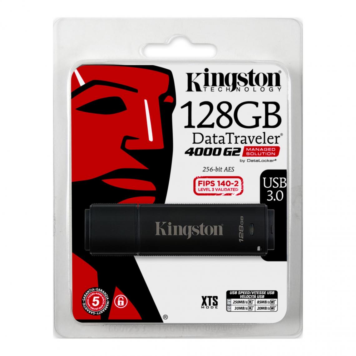 Kingston - 128Go DT4000G2DM 256bit Encrypt 128Go DT4000G2DM 256bit Encrypt FIPS 140-2 DL Management - Clés USB