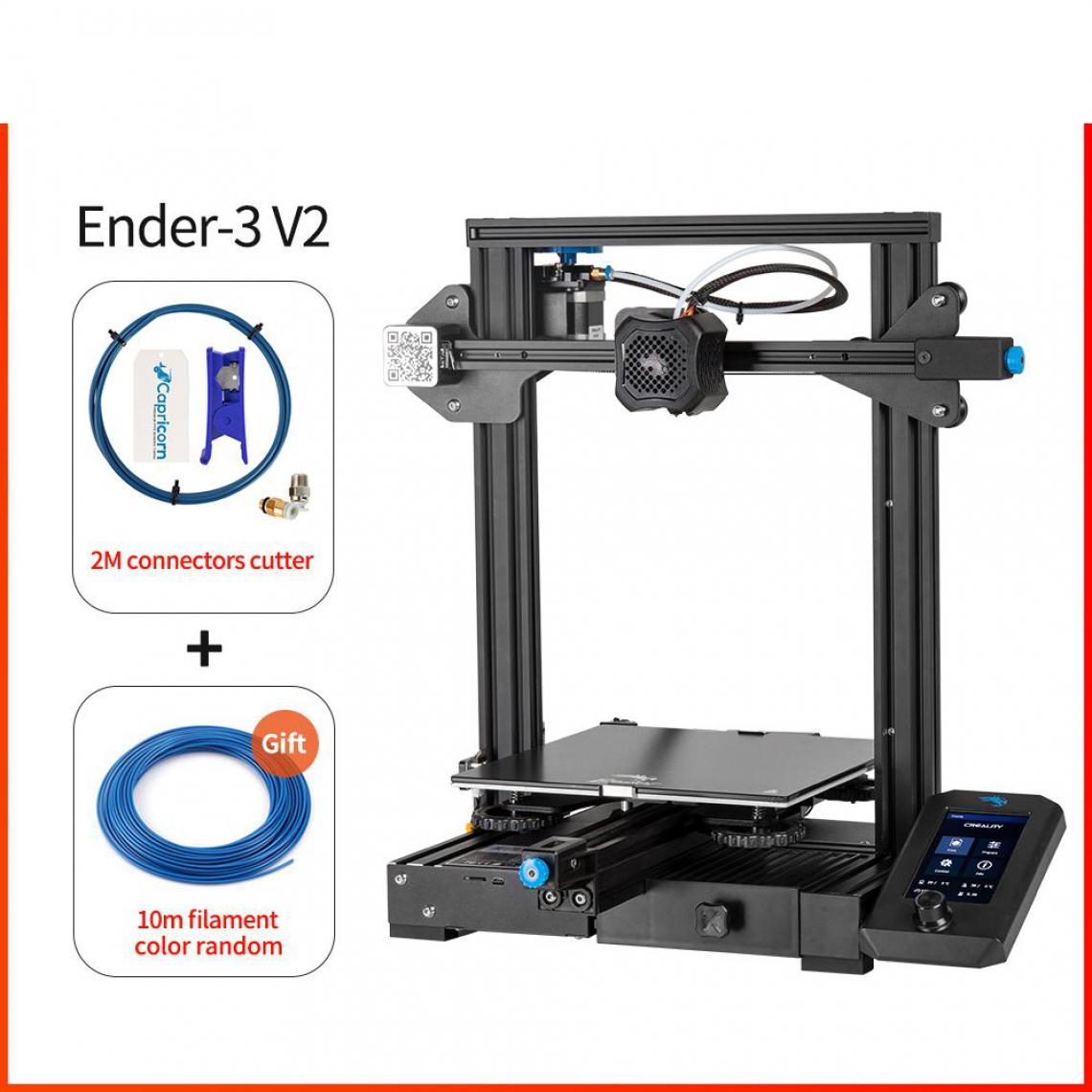 Generic -  imprimante 3D CREALITY 3D Ender-3 V2 – avec à 1 tête d'impression  PLA,  ABS , TP ,  écran Lcd couleur 4.3 pouces et  2 m Cutter   47.5 * 47 * 62 cm - Noir  - Imprimante 3D