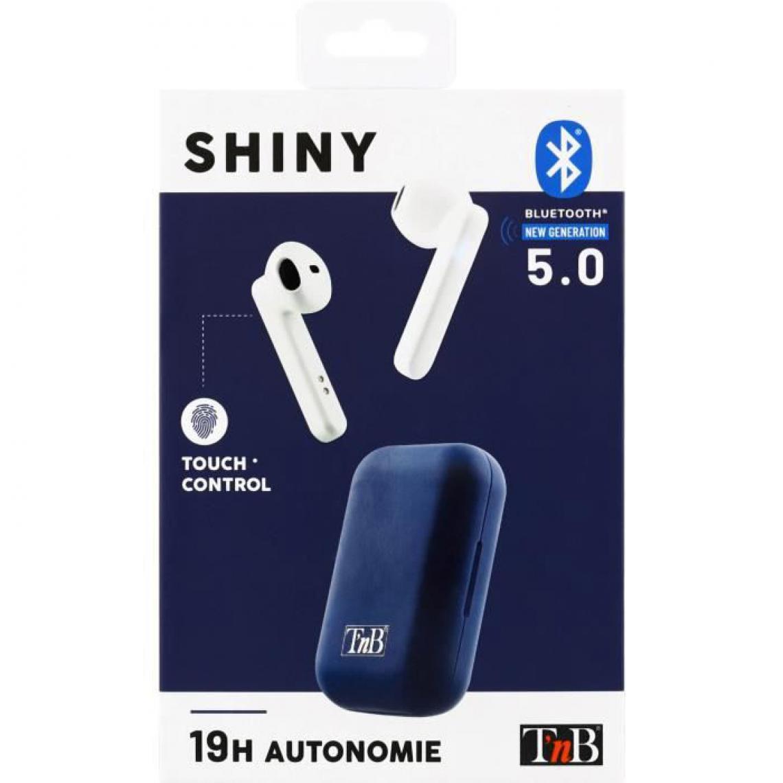 T'Nb - SHINY - Ecouteurs Bluetooth TWS avec boîtier de charge - blanc & bleu - Ecouteurs intra-auriculaires