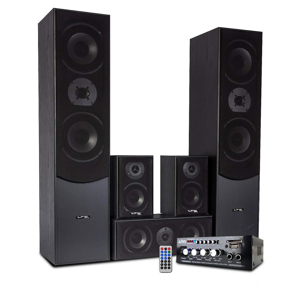Ltc Audio - Ensemble Home-Cinéma/Acoustiques Hifi 5 enceintes LTC Audio E1004 Noire 850W + Amplificateur STÉRÉO - USB/BLUETOOTH/SD/FM - Home-cinéma 2.1
