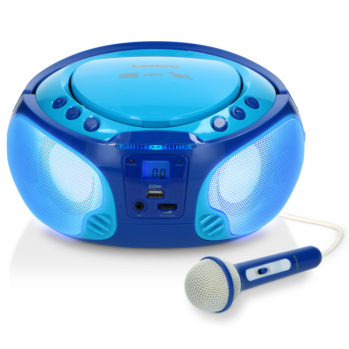 Lenco - Radio portable FM et lecteur CD/MP3/USB avec microphone et effets lumineux SCD-650BU Bleu - Radio