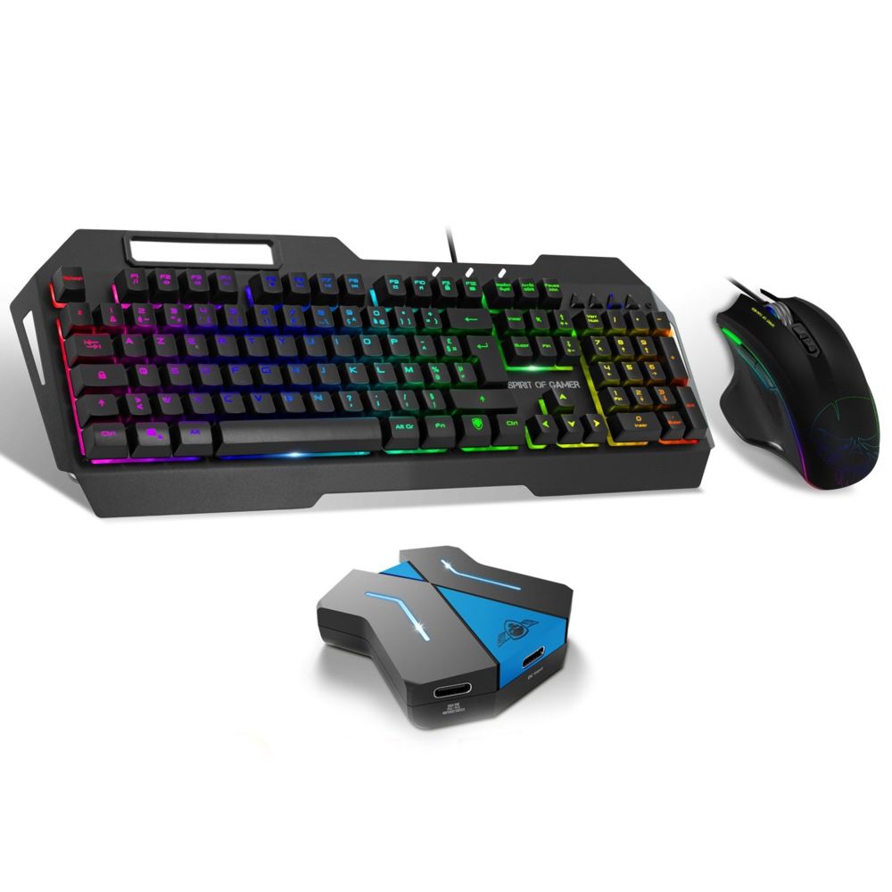 Spirit Of Gamers - Pack gamer MK30 clavier semi-mécanique RGB + Souris RGB 3200 dpi + Convertisseur PS3 / PS4 / Xbox one / Switch - Pack Clavier Souris