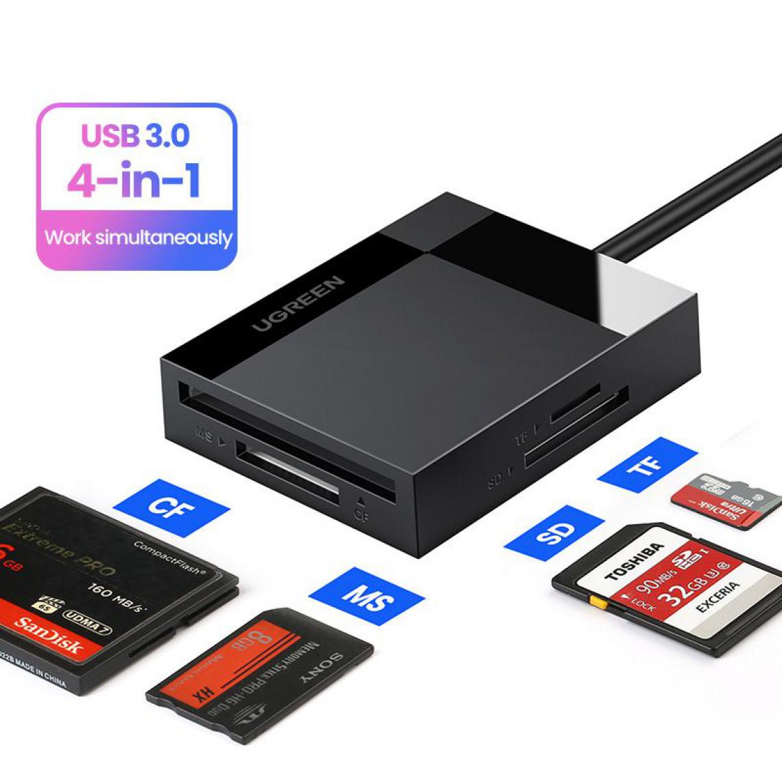 Generic - 4 En 1 Lecteur de Carte Mémoire UGREEN avec  USB de Type C, SD, TF, Micro SD, , pour iPad  et MacBook - Blanc  - Lecteur carte mémoire