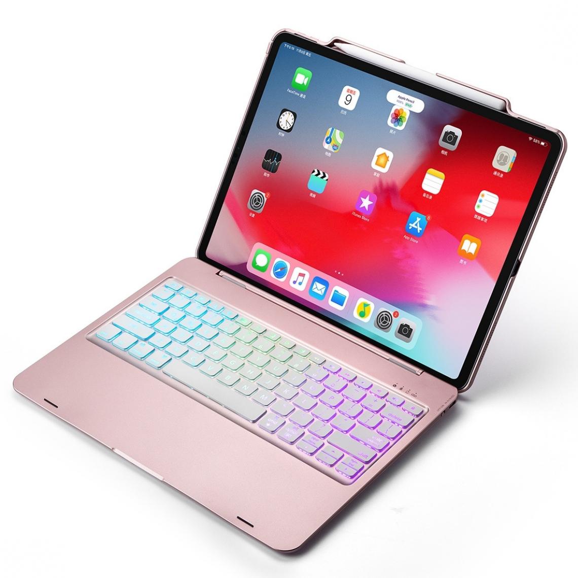 Wewoo - Étui clavier Bluetooth F129S ABSColorful rétroéclairé pour iPad Pro 12,9 pouces 2018avec fente stylo or rose - Clavier