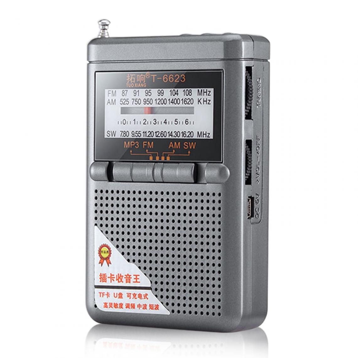 Universal - Récepteur radio portatif à bande complète FM/AM/SW World Band avec écran LCD Récepteur radio à boucle mini poche(Gris) - Radio
