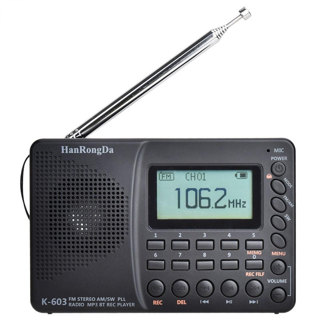 Universal - Radio portable professionnelle mini HRD 603 AM/FM/SW/BT/TF radio de poche USB MP3 magnétoscope numérique Bluetooth bon récepteur sonore(Le noir) - Radio