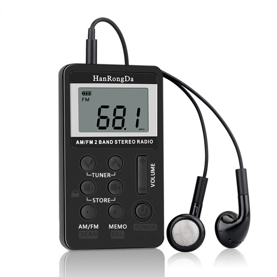 Universal - AM FM Radio numérique 2 bandes Récepteur stéréo Mini sac radio portable Casque radio 1.5 Écran LCD(Le noir) - Radio