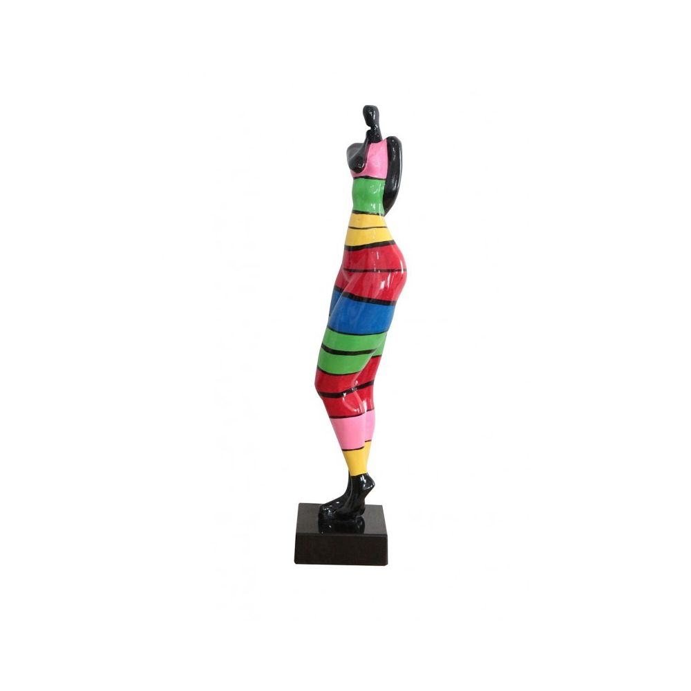 Meubletmoi - statue femme debout à rayures multicolores en résine - LADY SHY - Statues