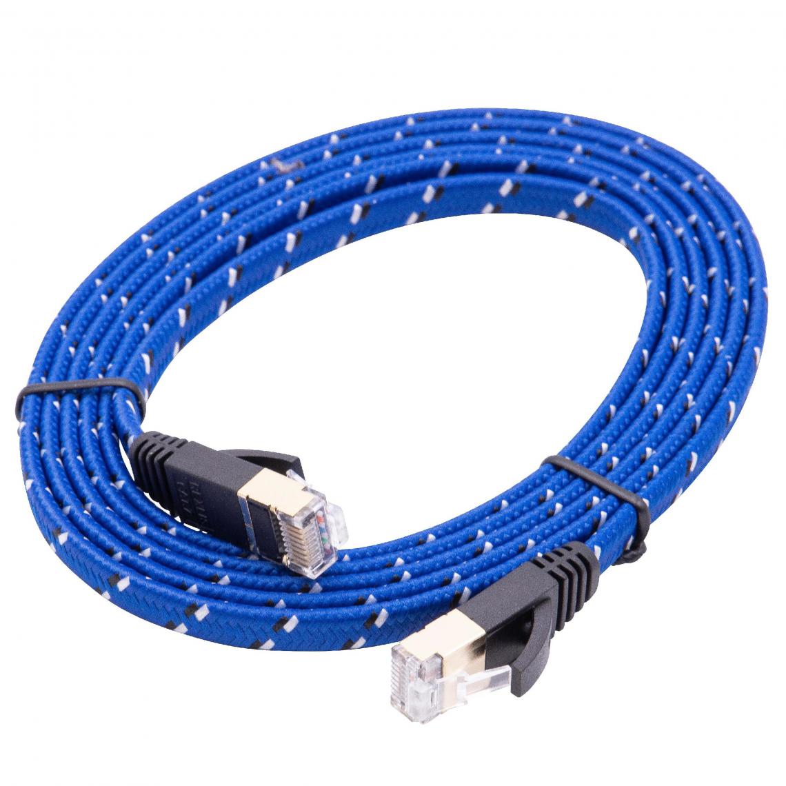 Vhbw - vhbw câble de réseau câble LAN Cat7 1.8m bleu câble plat - Accessoires alimentation