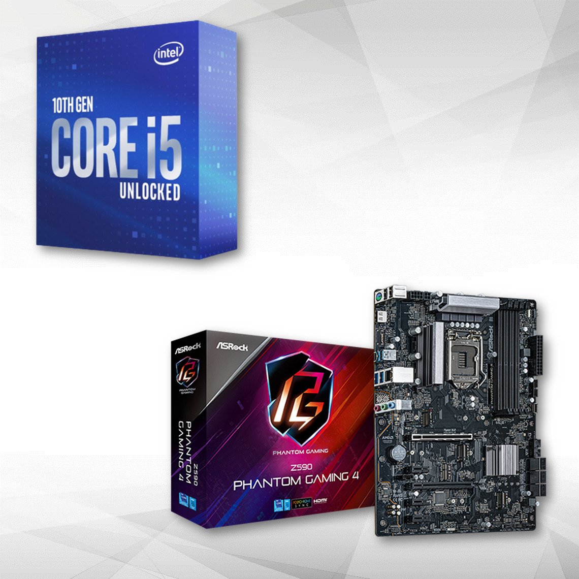 Intel - Core i5-10600K - 4.1/4.8 GHz + INTEL Z590 Phantom Gaming 4 - ATX - Packs Processeur, Carte mère et Mémoire