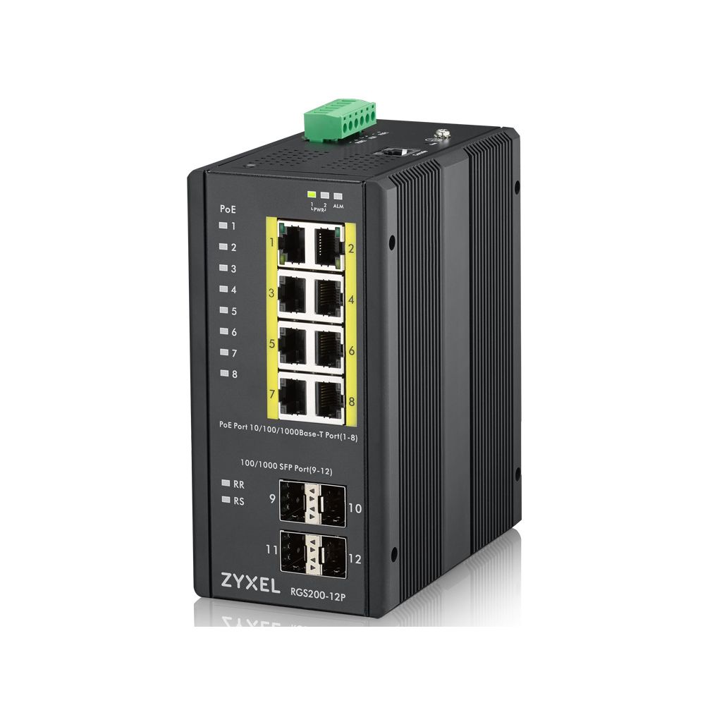 Zyxel - Zyxel RGS200-12P Géré L2 Gigabit Ethernet (10/100/1000) Noir Connexion Ethernet, supportant l'alimentation via ce port (PoE) - Switch