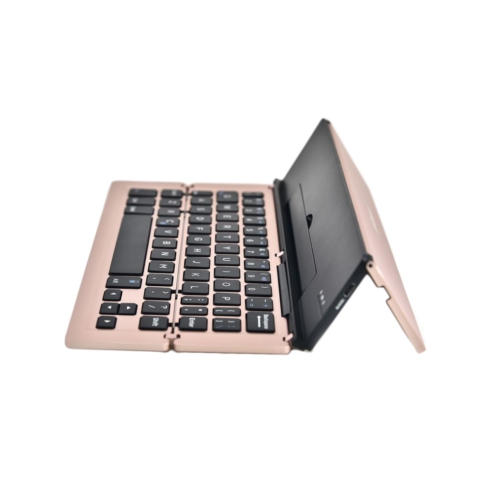 Wewoo - Clavier QWERTY Universel or rose pour iOS, Android, Microsoft BlueFinger F18 3-pliable alliage d'aluminium Bluetooth avec support - Clavier