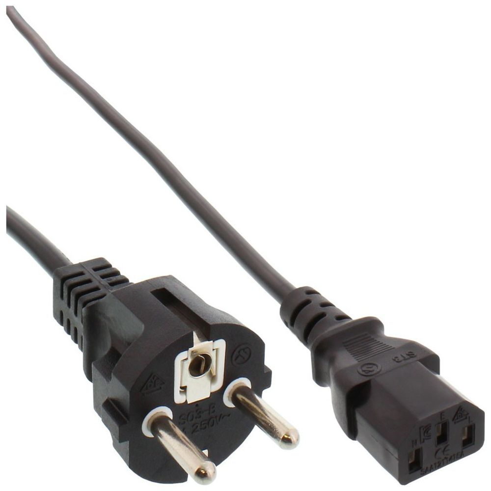Inline - Câble d'alimentation, InLine®, Schutzkontakt droit jusqu'à 3 broches IEC C13, noir, H05VV-F, 3x0.75mm², 0.3m - Câble antenne