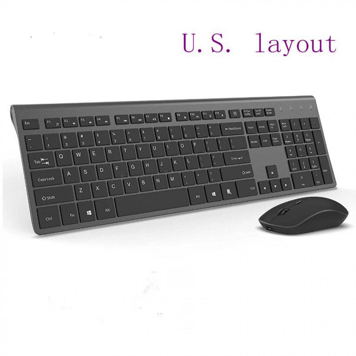 Generic - Kit clavier et souris sans fil, batterie rechargeable à connexion stable 2.4 gigahertz en version anglais,   43.3 * 14  cm - Noir  - Clavier
