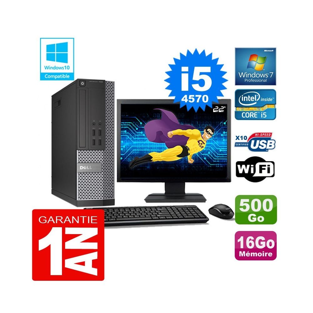 Dell - PC DELL 7020 SFF Core I5-4570 Ram 16Go Disque 500 Go Wifi W7 Ecran 22"" - PC Fixe
