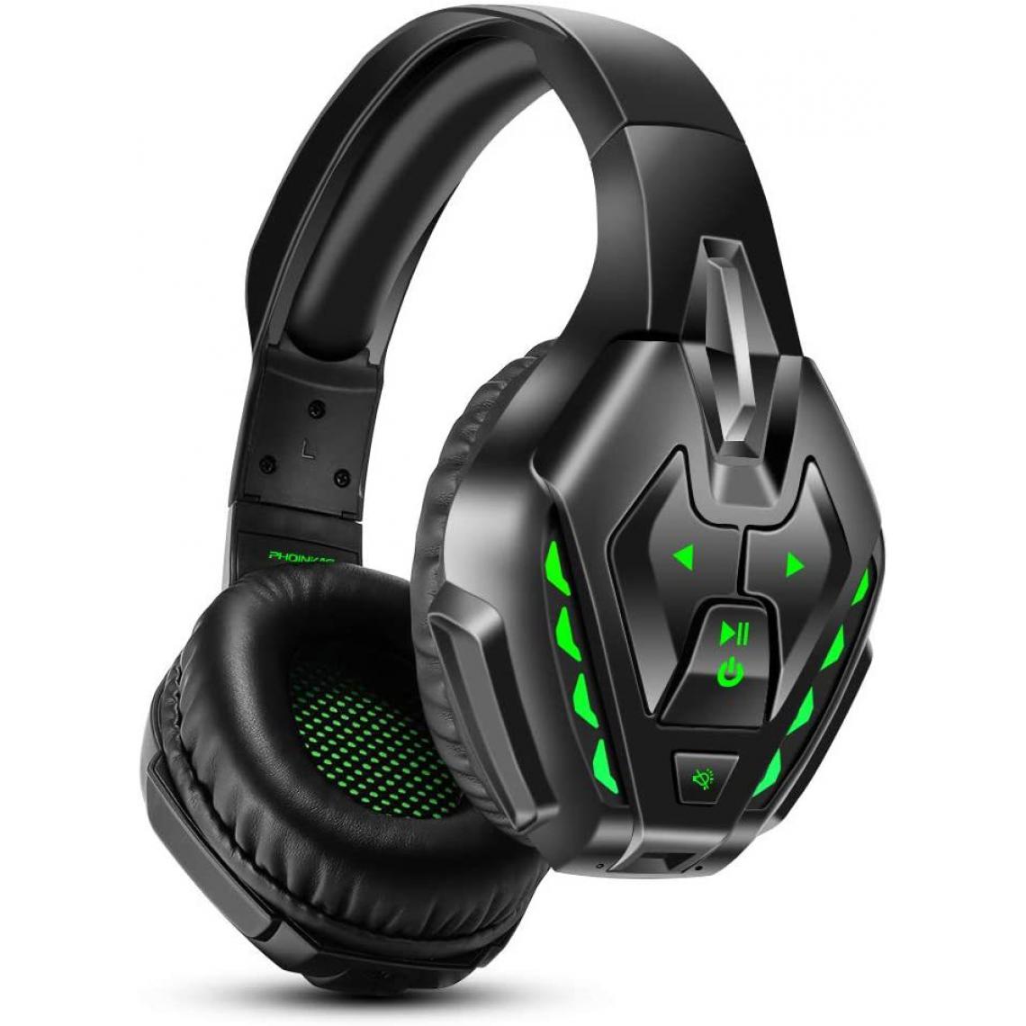 Chrono - Casque de jeu pour Xbox One, casque sans fil Bluetooth pour la musique, casque de jeu filaire pour PS4, PS5, PC, commutateur Nintendo avec micro antibruit et surround de basses 7.1, lumière LED(vert) - Casques de réalité virtuelle