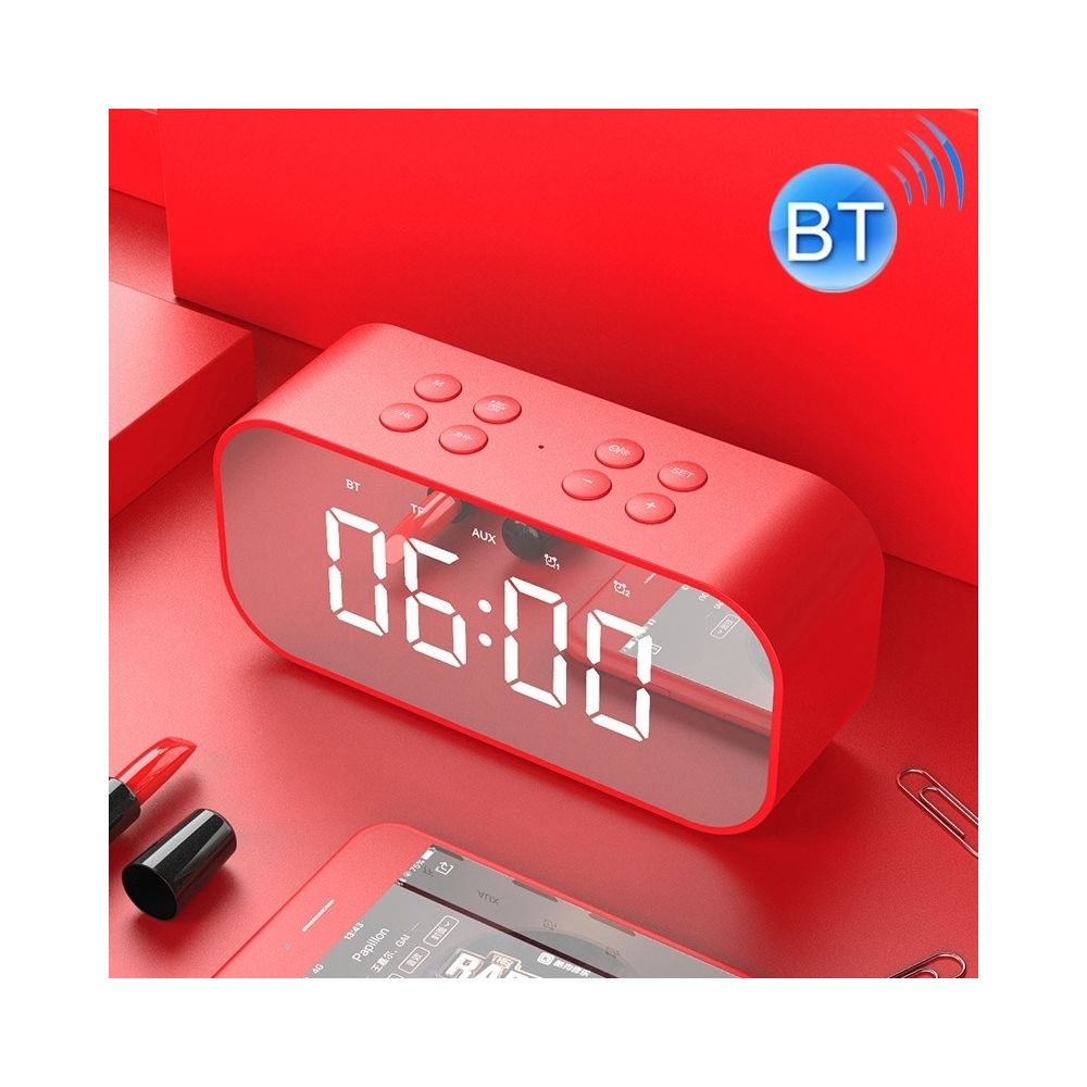 Wewoo - Mini enceinte Bluetooth Réveil LED haut-parleur de carte sans fil 5.0 avec horloge numérique miroir (Rouge) - Enceintes Hifi