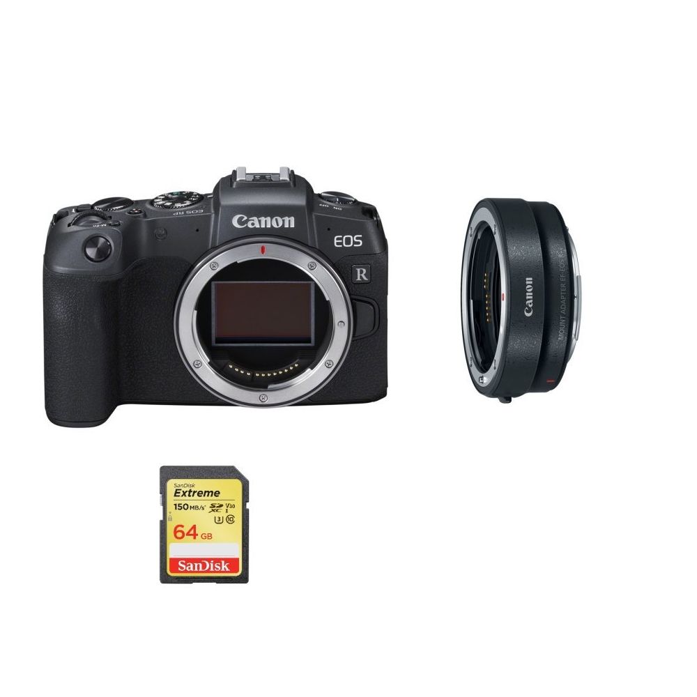 Canon - CANON EOS RP Body Black + EF-EOS R Mount Adapter + 64GB SD card - Reflex Grand Public