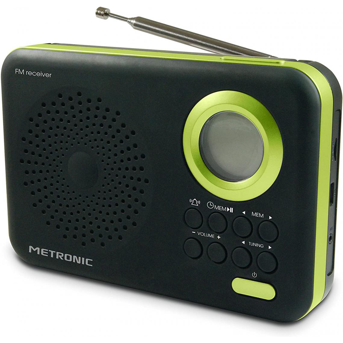 Metronic - radio réveil portable FM mp3 USB SD vert noir - Radio