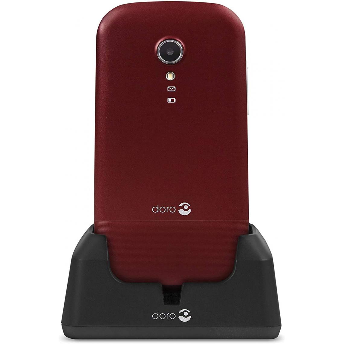 Doro - Téléphone Portable 2G Dual SIM à Clapet pour Seniors rouge blanc - Téléphone mobile