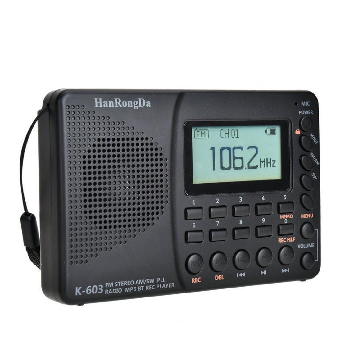 Universal - Radio numérique LCD FM AM SW radio magnétophone haut-parleur Bluetooth interne batterie rechargeable support carte mémoire(Le noir) - Radio