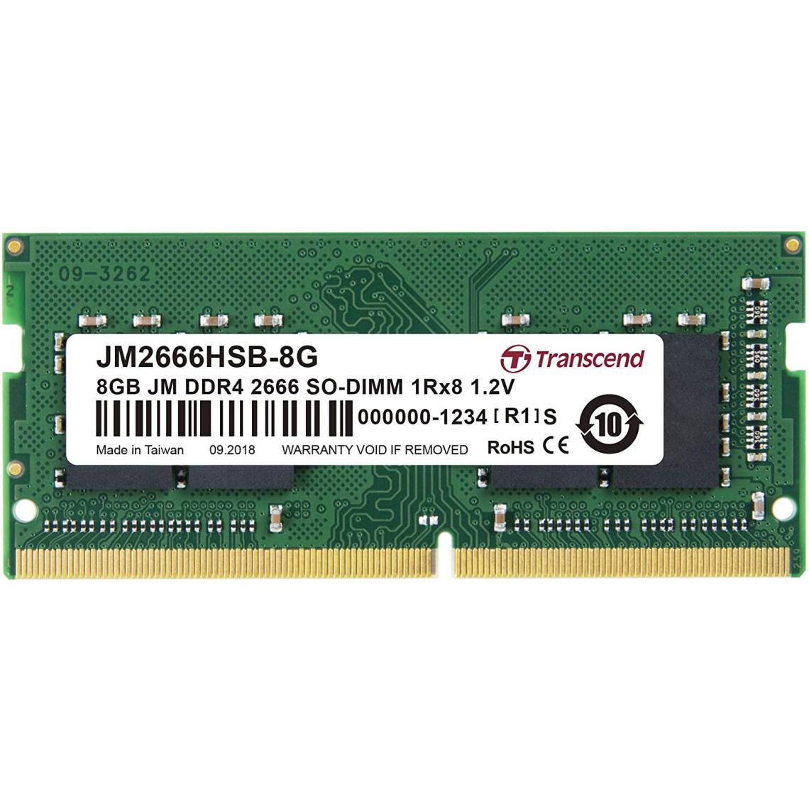 Transcend - 8Go DDR4 2666Mhz SO-DIMM 1Rx8 8Go DDR4 2666Mhz SO-DIMM 1Rx8 1Gx8 CL19 1.2V - RAM PC Fixe