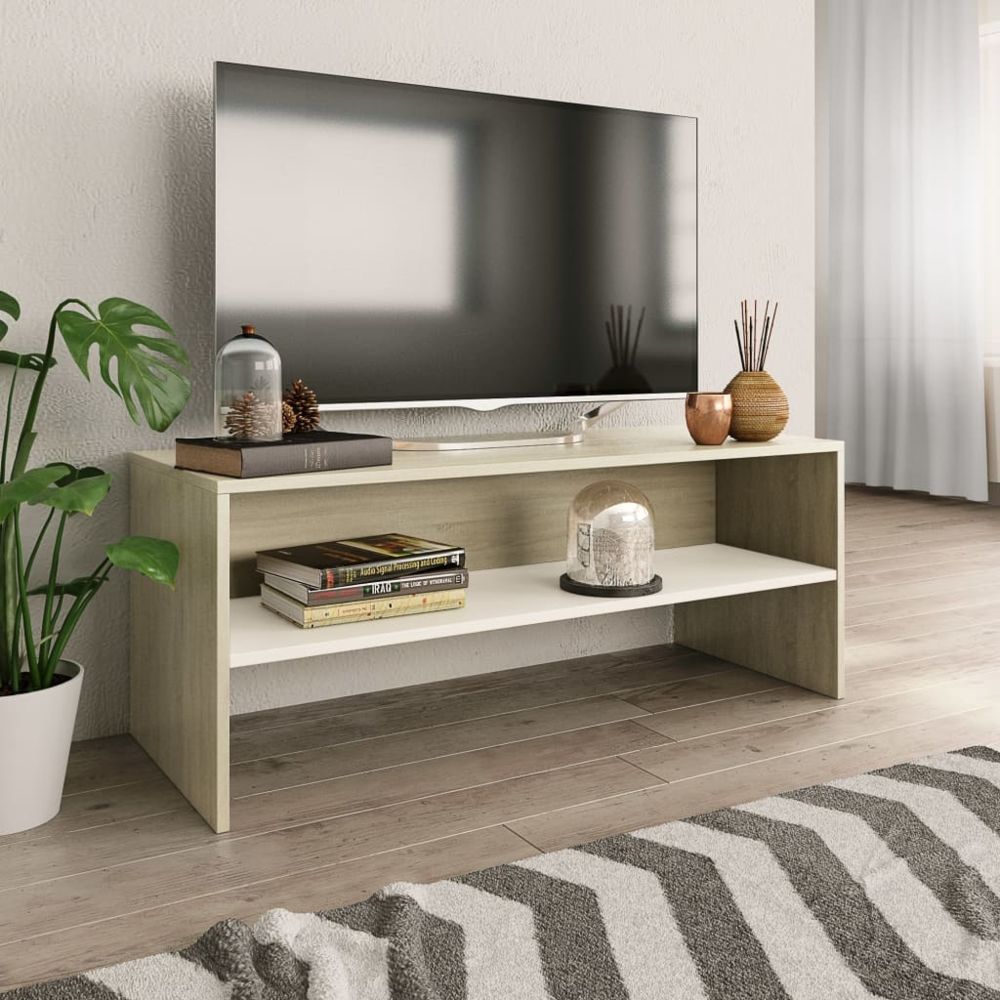 Vidaxl - vidaXL Meuble TV Blanc et chêne sonoma 100 x 40 x 40 cm Aggloméré - Home-cinéma 2.1