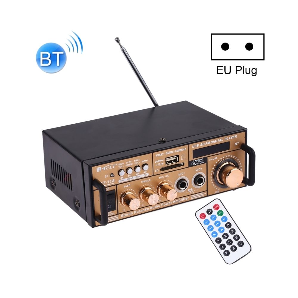 Wewoo - Amplificateur audio stéréo haute fidélité Bluetooth BT-118 avec télécommandeaffichage à LEDcartes USB / SD et MMC / MP3 / AUX / FMprise secteur 220V / CC 12Vprise UE - Ampli