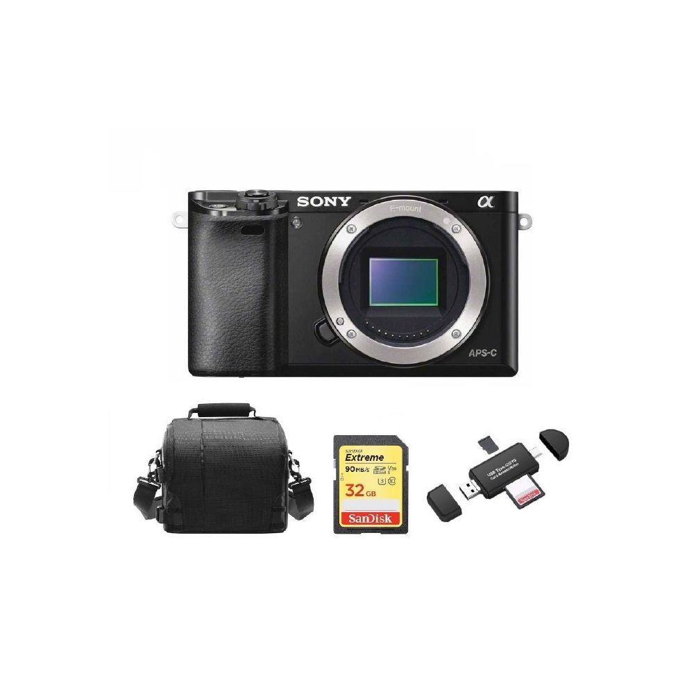 Sony - SONY A6000 Body Black + 32GB SD card + camera Bag + Memory Card Reader - Reflex Grand Public
