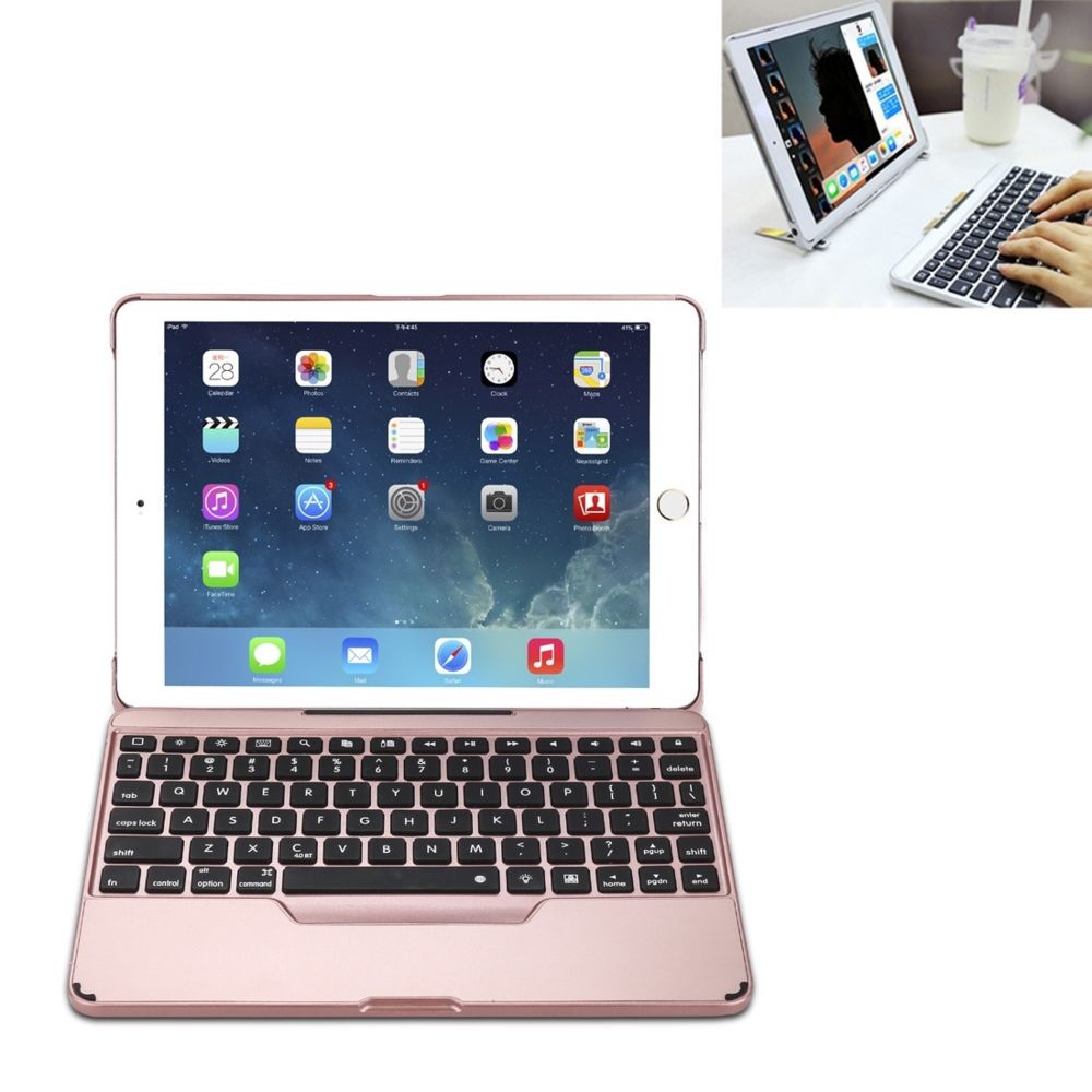 Wewoo - F611 Housse de protection pour clavier sans fil Bluetooth à fond de panier en aluminium avec rétroéclairage coloré amovible iPad Air 2 / 9.7 2018 / 9.7 pouces 2017 / Air / Pro 9.7 pouces Or rose - Clavier