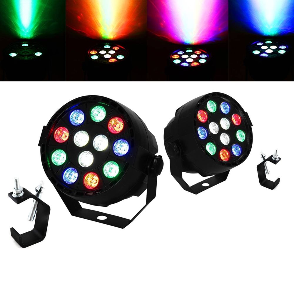 Ibiza Light - Lot de 2 jeux de lumière effet PAR à LEDs 12x1W RVBB - DMX/AUTO + Télécommande + Fixations - Packs DJ
