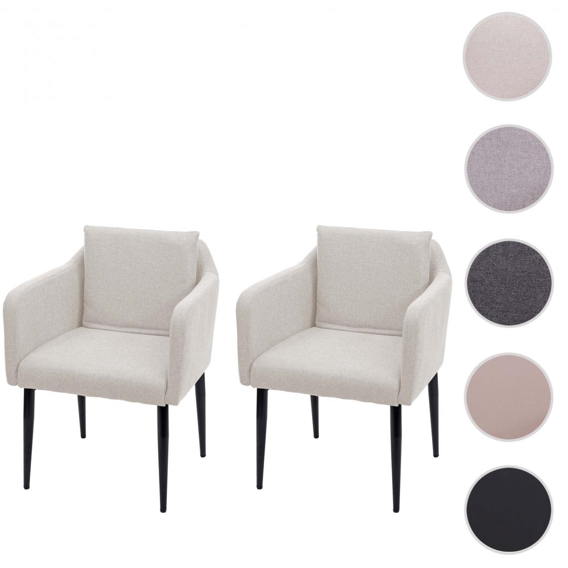 Mendler - 2x Chaise de salle à manger HWC-H93, chaise de cuisine chaise longue ~ tissu/textile crème-beige - Chaises