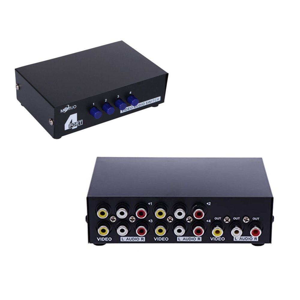 Kalea-Informatique - Switch AUDIO Stereo + VIDEO Composite - 4 Ports Aiguille une entrée vers 4 sorties ou 4 entrées vers une sortie - Switch