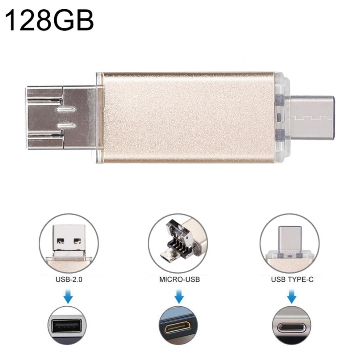 Wewoo - Pour Smartphones Type-C et PC or 128 Go Clé USB Multifonction USB-C / Type C + USB 2.0 + OTG 3 en 1 - Lecteur carte mémoire