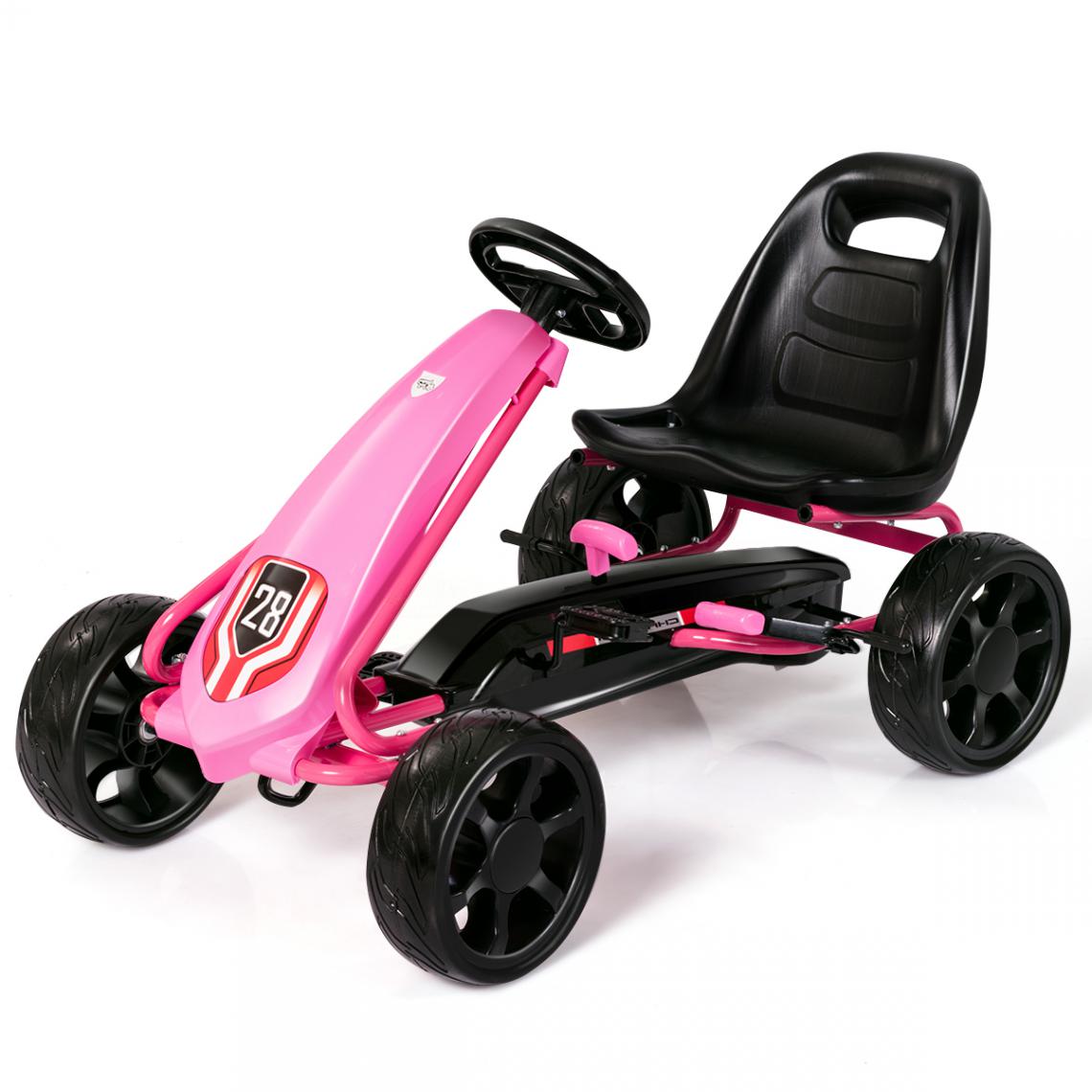 Costway - Kart à Pédales Go-Kart avec Siège Réglable Ergonomique et Frein à Main en Acier pour Enfants de 3 à 8 ans Rose - Voitures