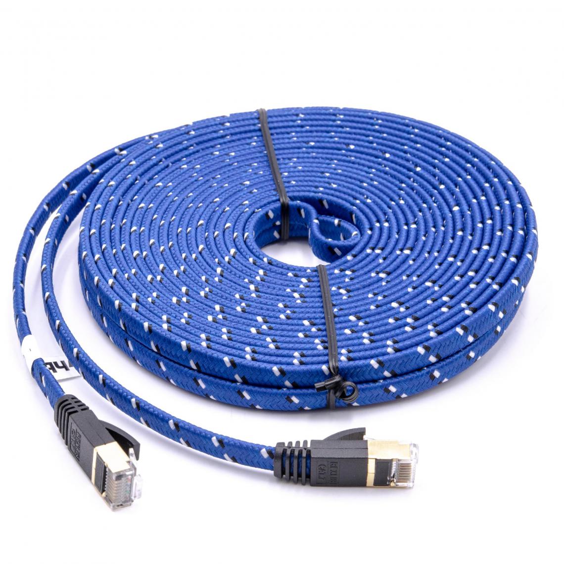 Vhbw - vhbw câble de réseau câble LAN Cat7 10m bleu câble plat - Accessoires alimentation