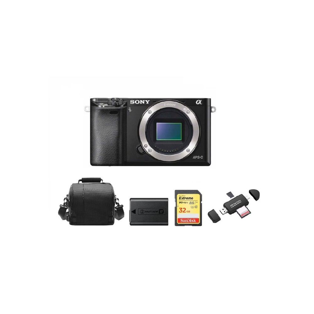 Sony - SONY A6000 Body Black + 32GB SD card + camera Bag + NP-FW50 Battery + Memory Card Reader - Reflex Grand Public