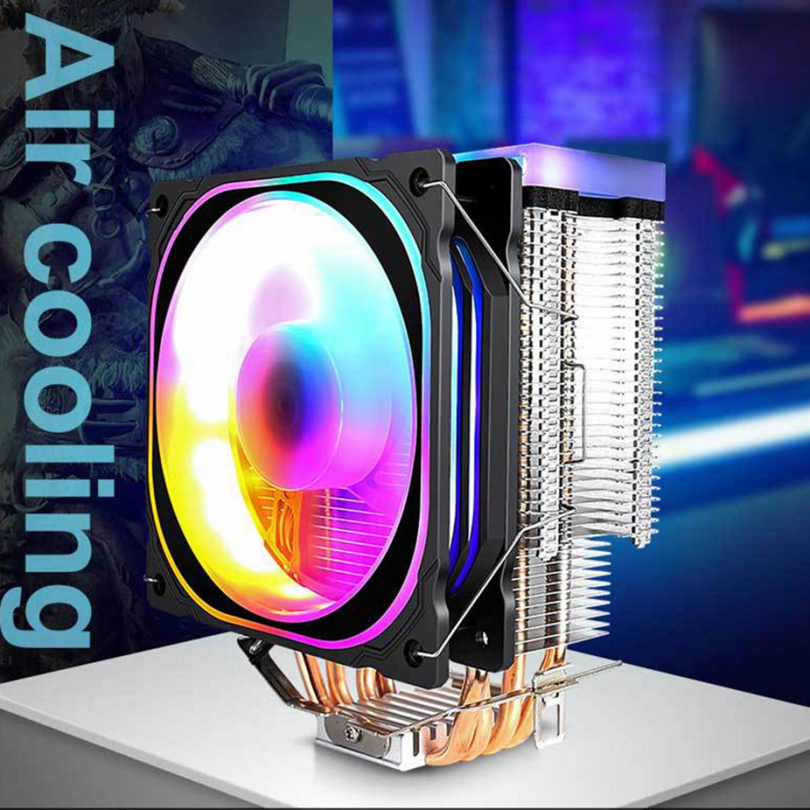 marque generique - CPU Refroidisseur D'air, 120mm PWM 12V 4 PIN Fan et RGB Ventilateur de Refroidissement Radiateur pour Intel / AMD Cpu - Grille ventilateur PC