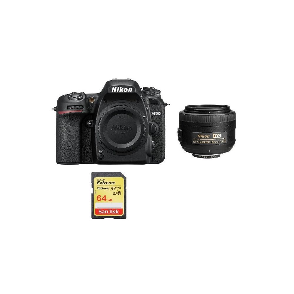 Nikon - NIKON D7500 + AF-S 35MM F1.8G DX + 64GB SD card - Reflex Grand Public