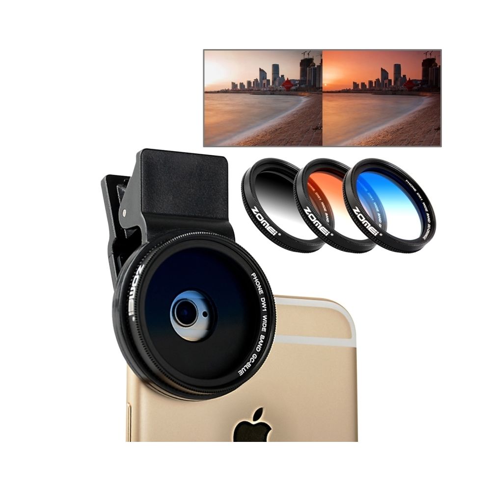 Wewoo - Pour iPhone, Samsung, HTC, Sony, gris et bleu Orange Huawei, Xiaomi, Meizu M2 4 en 1 Universel 37mm Kit Filtre à Lentille Graduel + + + Clip d'Objectif, - Objectif Photo