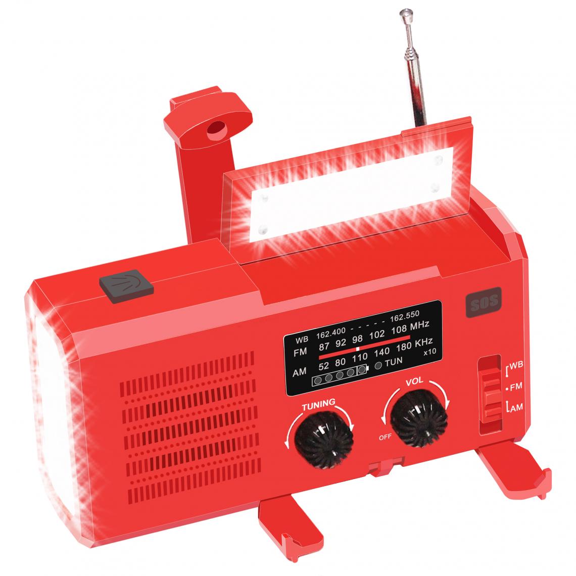 Universal - Portable d'urgence générateur solaire manuel AM/FM/NOAA SOS météo torche étanche 4000mA téléphone portable chargeur radio |(Rouge) - Radio