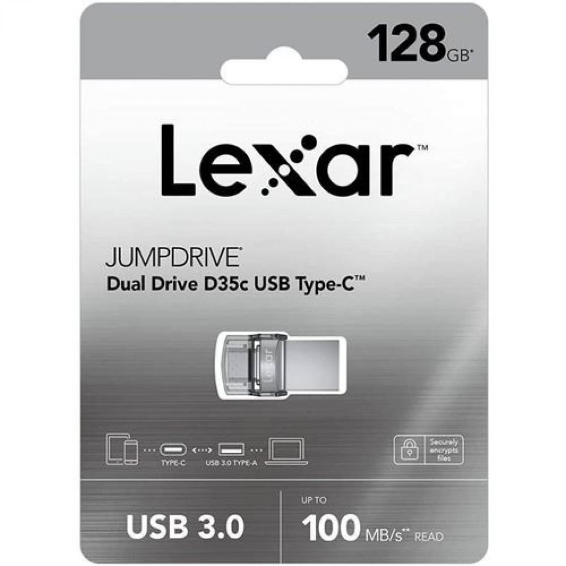 Lexar - Clé Dual Drive USB 3.0 Lexar JumpDrive D35c 128 Go Gris - Clés USB