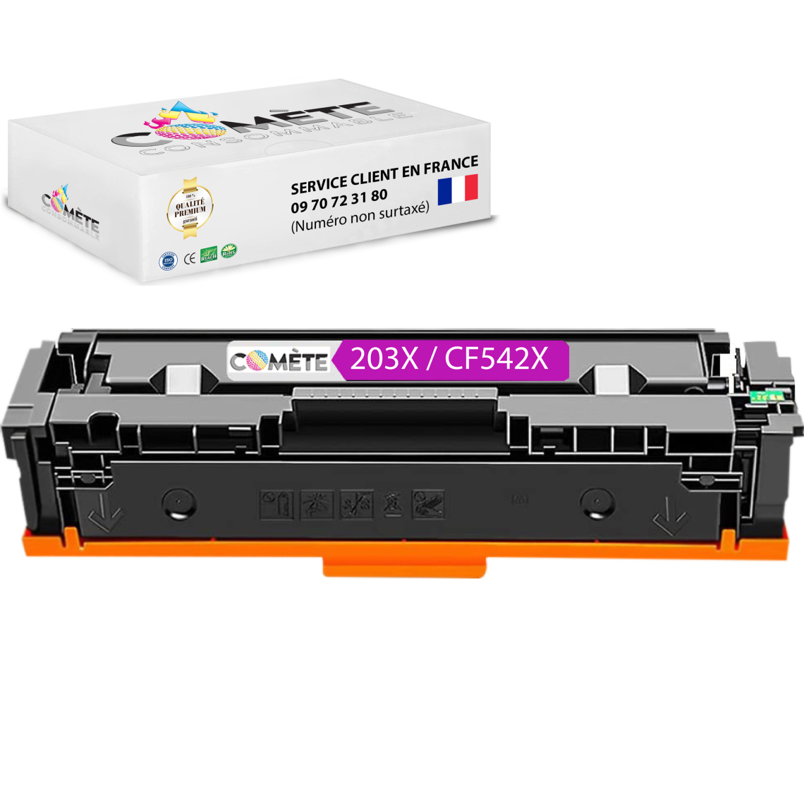 Comete Consommable - 203X 1 Toner compatible avec HP 203X (=203A Grande capacité) CF543X (203A CF540A) Magenta - Imprimante Laser