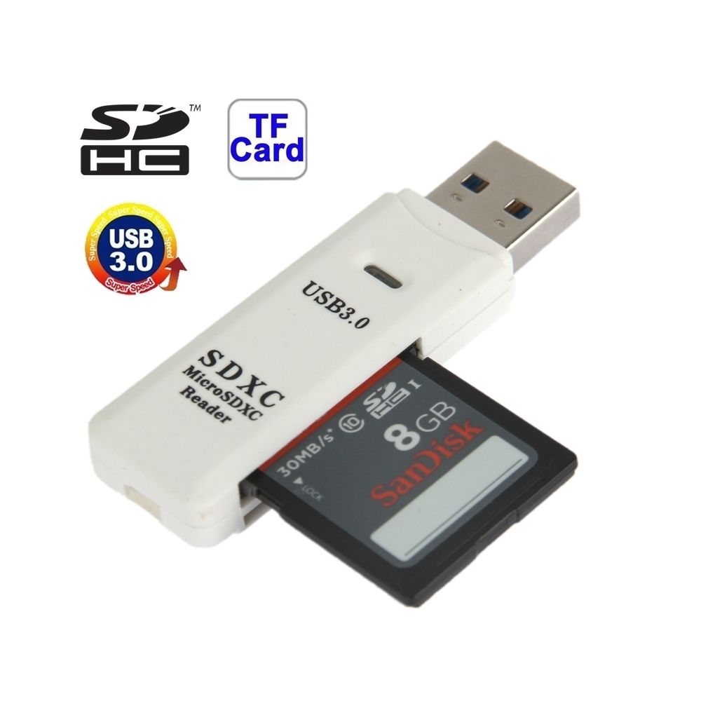 Wewoo - Lecteur de carte USB 3.0 blanc Super Speed, SD / Micro SD - Lecteur carte mémoire